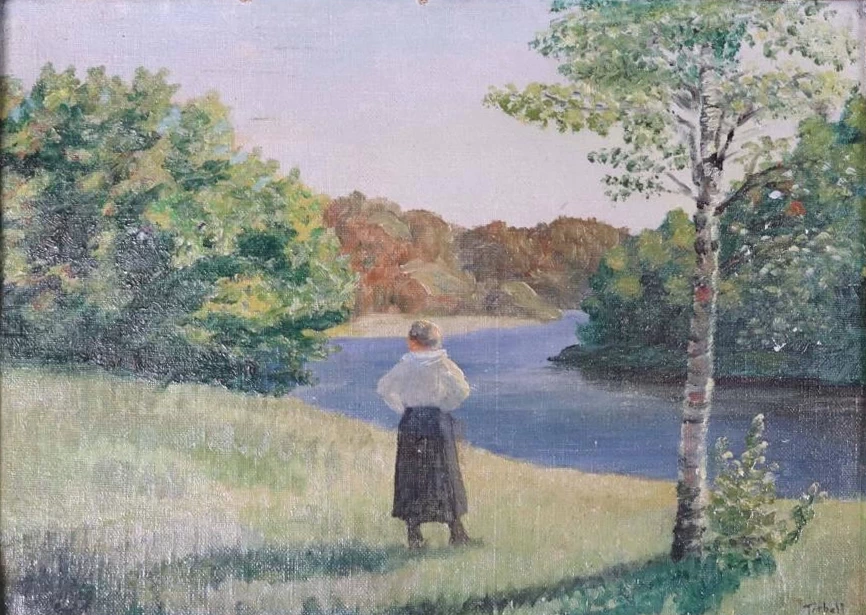 Edmund Tarbell - Ritratto di Maria Tarbell Schaffer in paesaggio